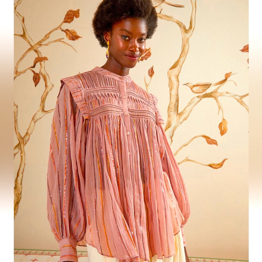 FARM Rio Pink Long Sleeve Yoked Blouse - NWT